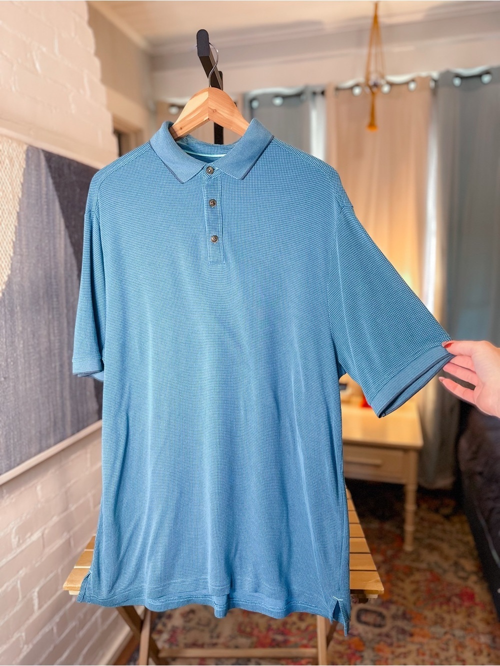 Caribbean Teal Square Polo Collared Short Sleeve Shirt